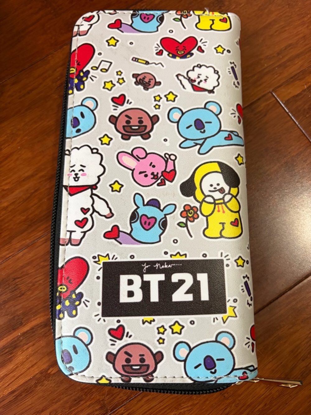 BT21 Character Print Zip-Around Wallet - White Multi